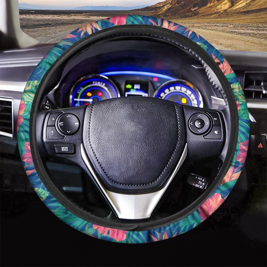 Hibiscus Hawaiian Flower Print Steering Wheel Cover-grizzshop