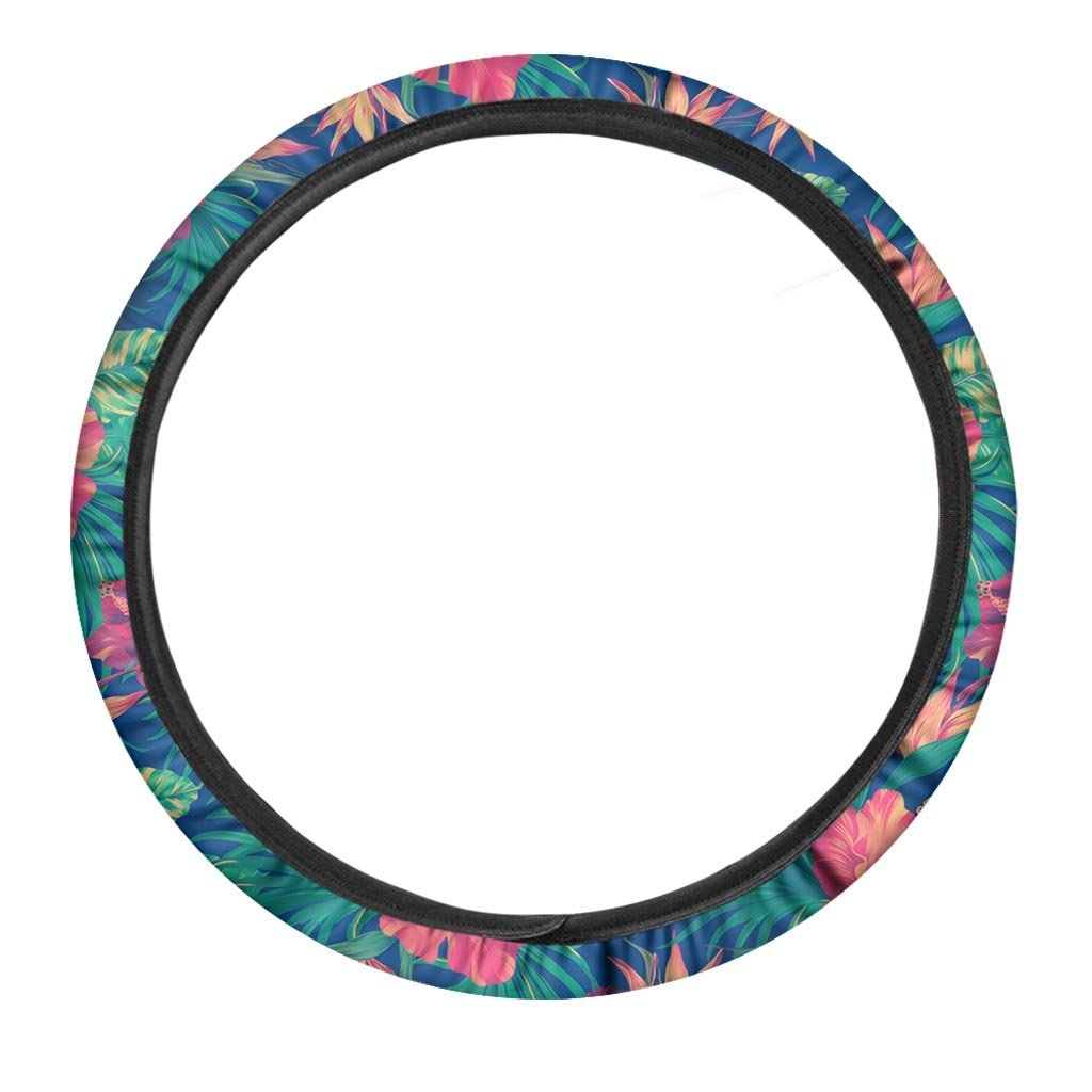 Hibiscus Hawaiian Flower Print Steering Wheel Cover-grizzshop