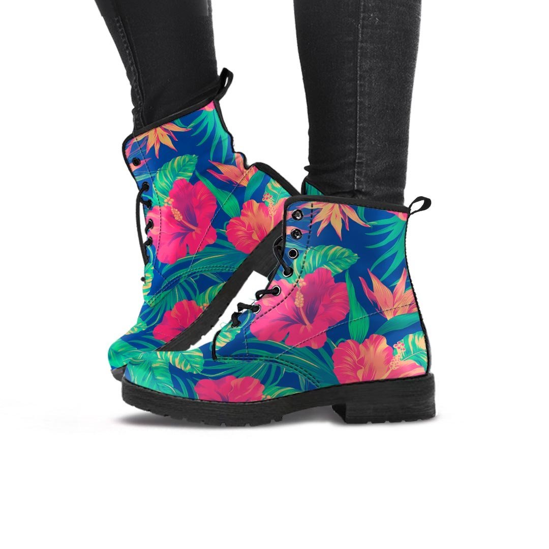 Hibiscus Hawaiian Flower Print Women's Boots-grizzshop