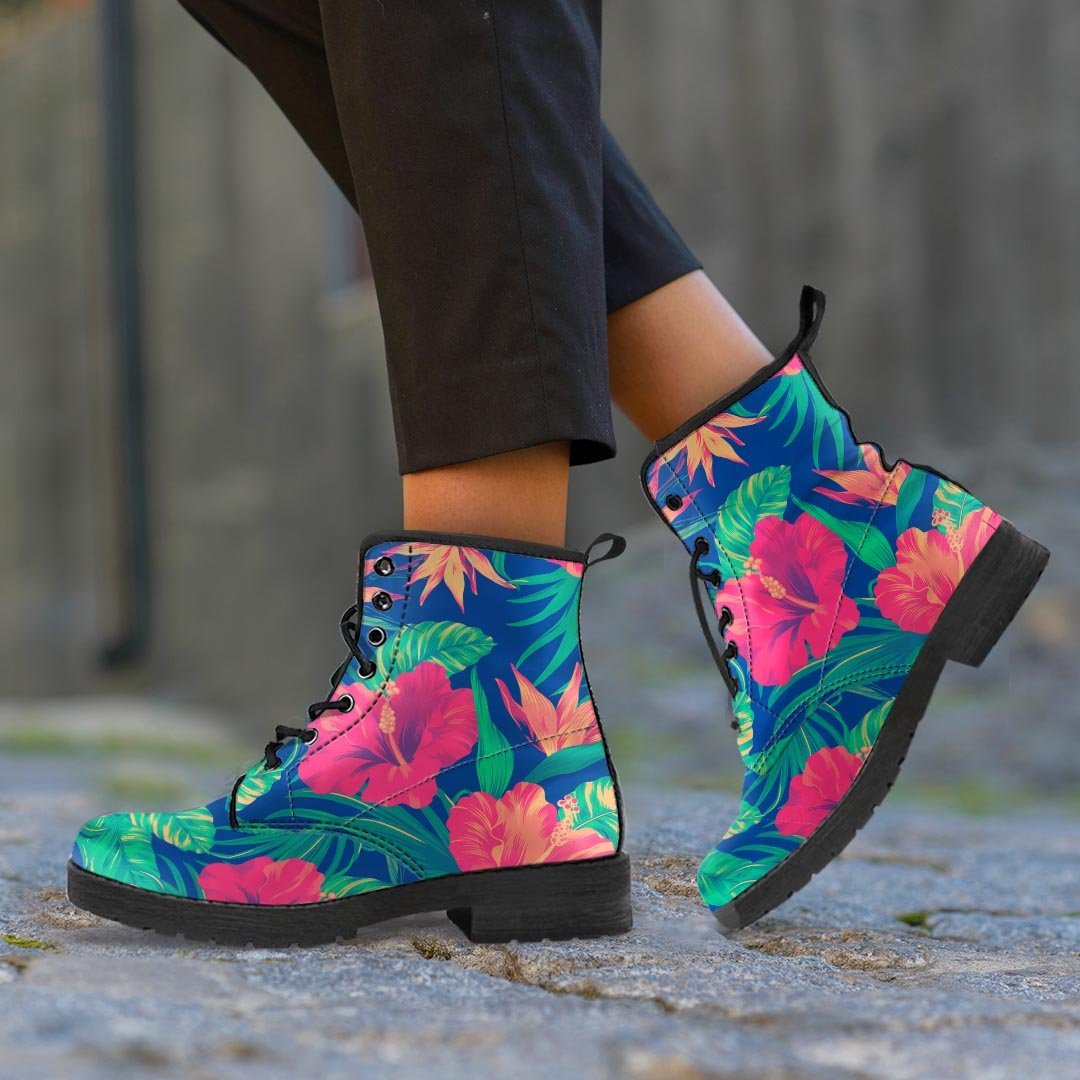 Hibiscus Hawaiian Flower Print Women's Boots-grizzshop