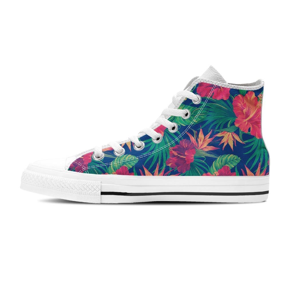 Hibiscus Hawaiian Flower Print Women's High Top Shoes-grizzshop