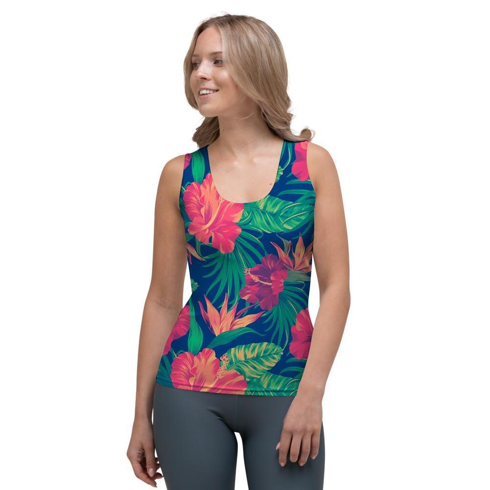 Hibiscus Hawaiian Flower Print Women's Tank Top-grizzshop