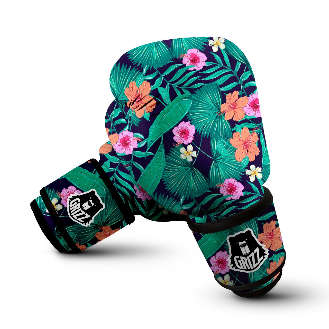Hibiscus Leaves Tropical Print Pattern Boxing Gloves-grizzshop