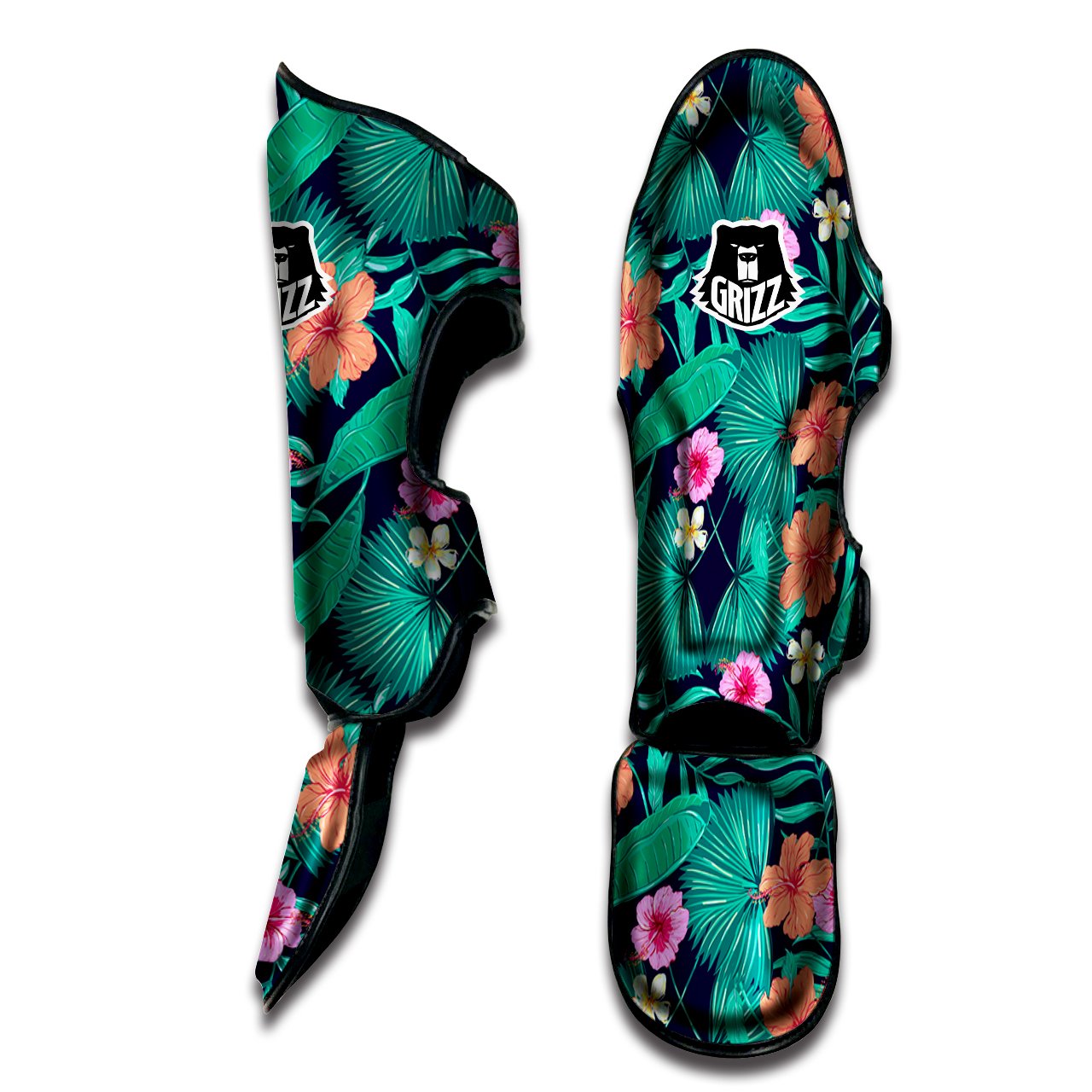 Hibiscus Leaves Tropical Print Pattern Muay Thai Shin Guards-grizzshop