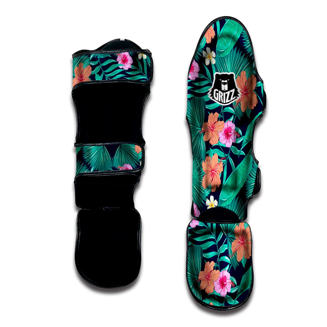 Hibiscus Leaves Tropical Print Pattern Muay Thai Shin Guards-grizzshop