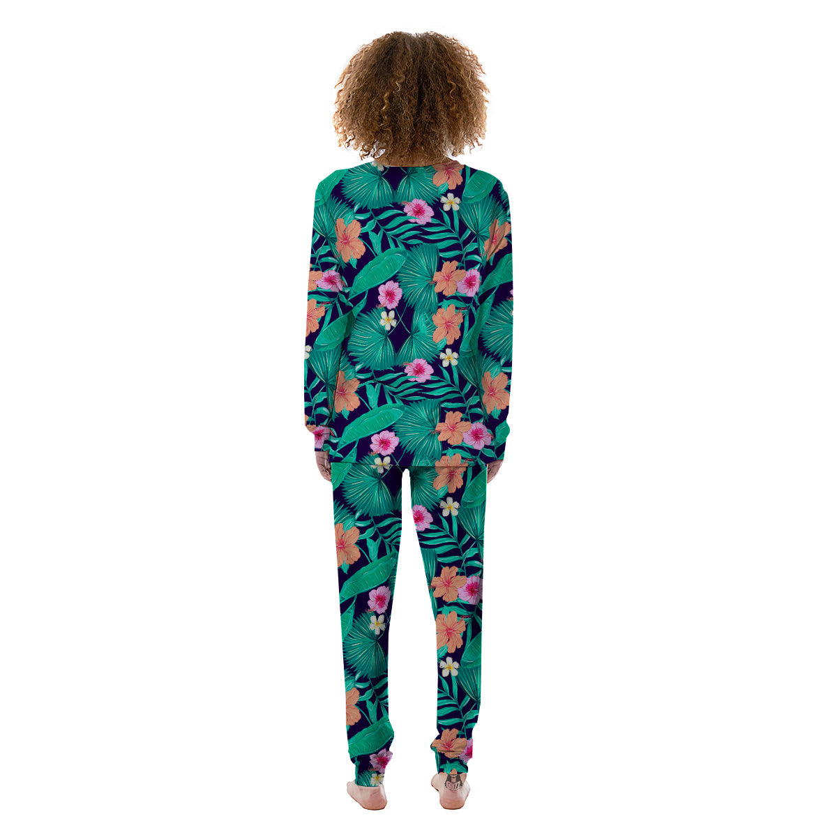 Hibiscus Leaves Tropical Print Pattern Women's Pajamas-grizzshop