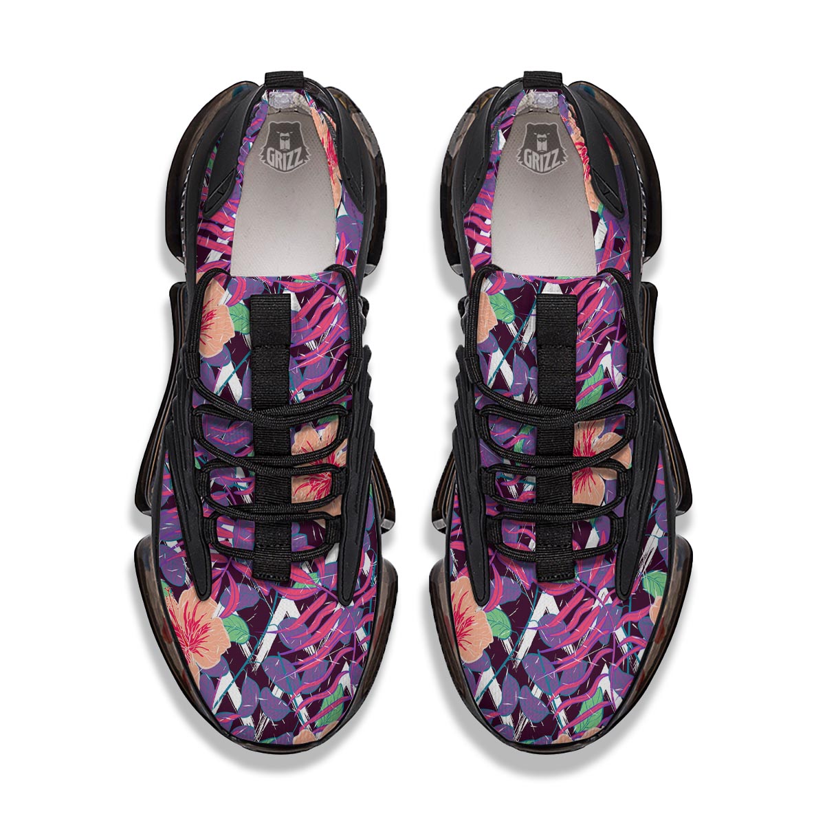 Hibiscus Purple Tropical Print Pattern Black Gym Shoes-grizzshop