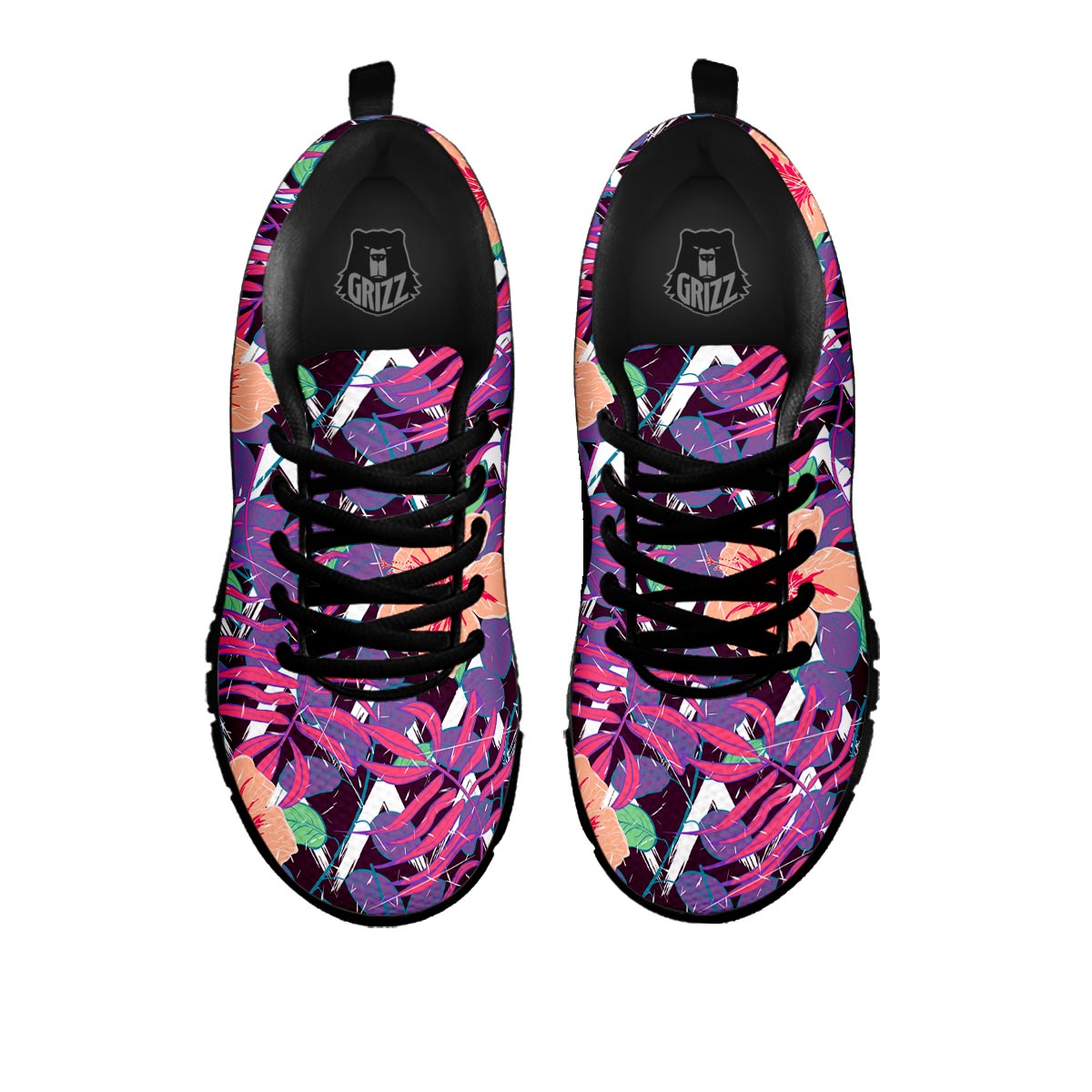 Hibiscus Purple Tropical Print Pattern Black Sneaker-grizzshop