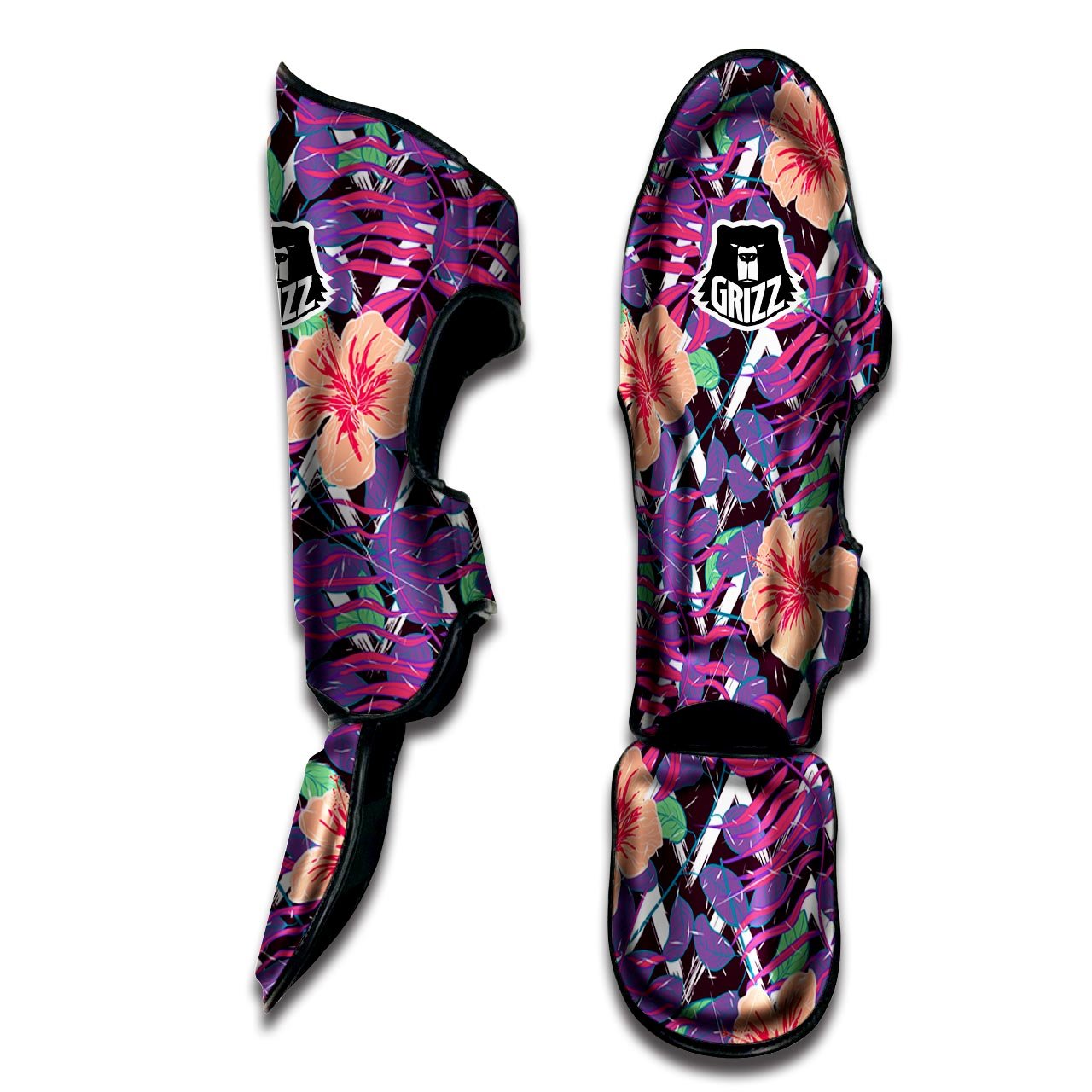 Hibiscus Purple Tropical Print Pattern Muay Thai Shin Guards-grizzshop