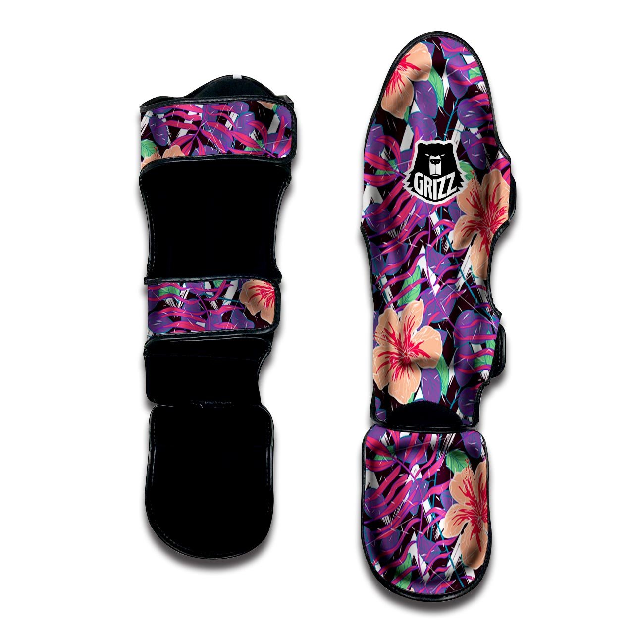 Hibiscus Purple Tropical Print Pattern Muay Thai Shin Guards-grizzshop