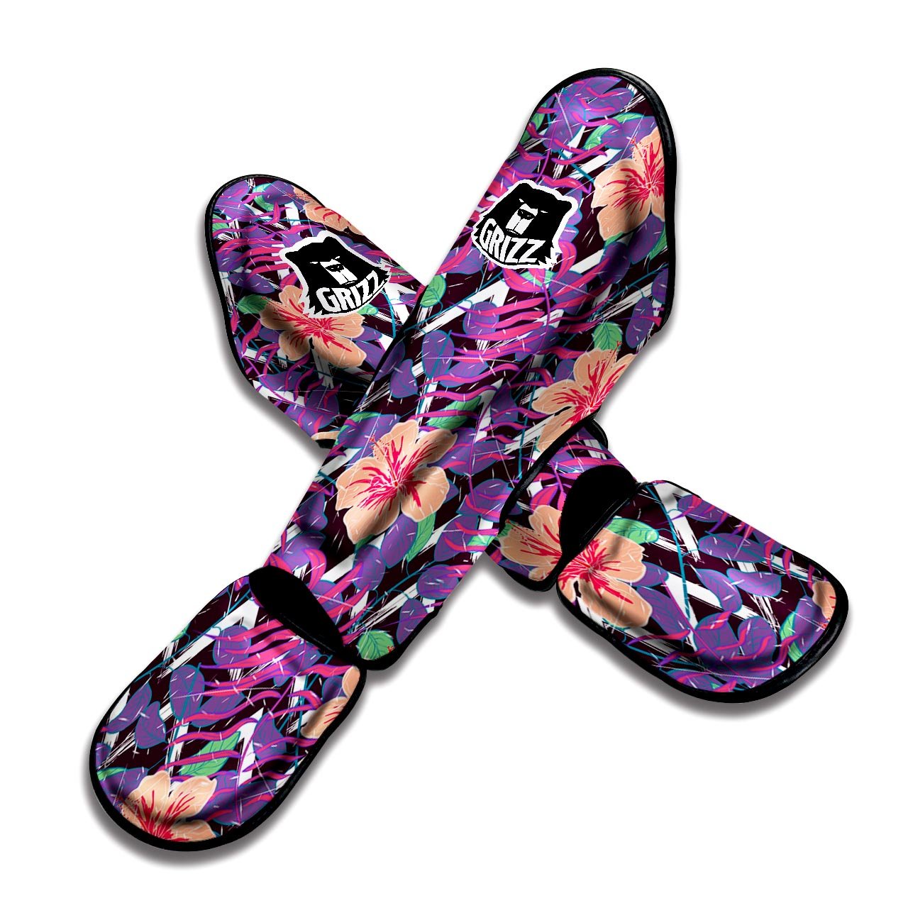 Hibiscus Purple Tropical Print Pattern Muay Thai Shin Guards-grizzshop