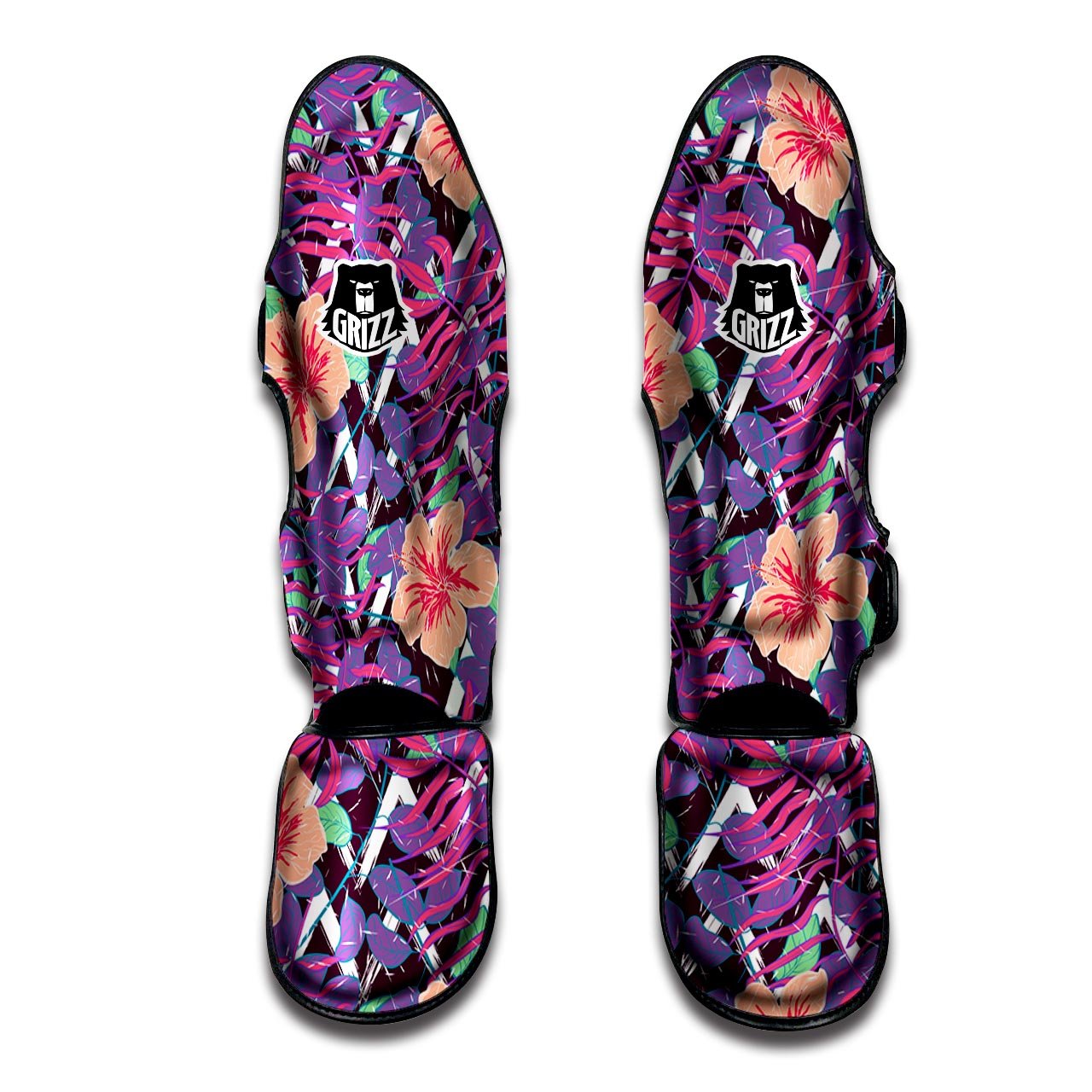 Hibiscus Purple Tropical Print Pattern Muay Thai Shin Guards-grizzshop