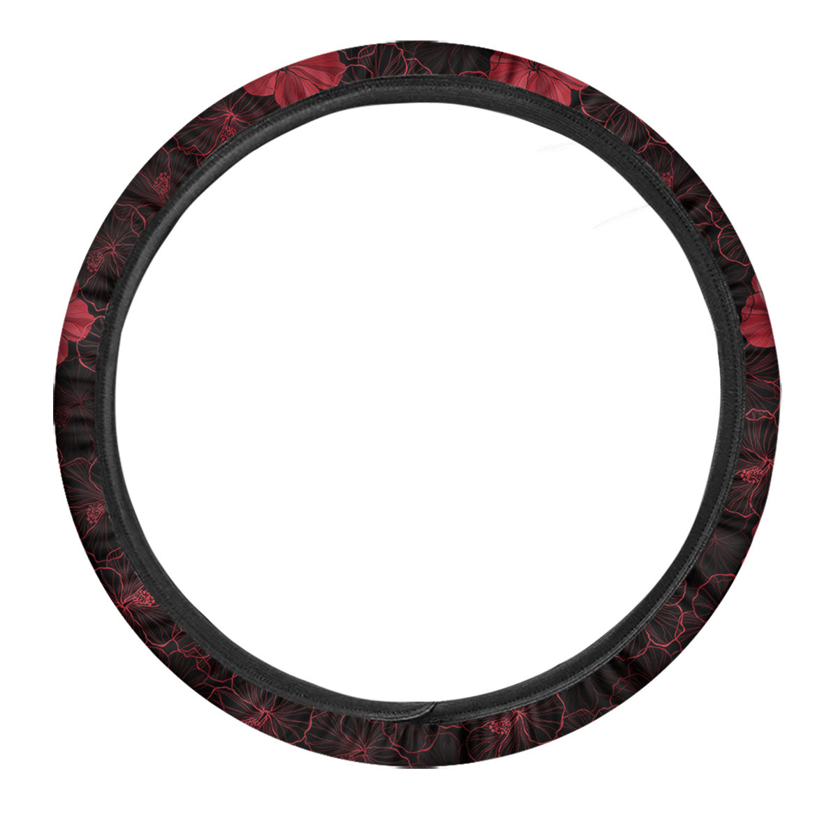 Hibiscus Red And Black Print Pattern Car Steering Wheel Cover-grizzshop
