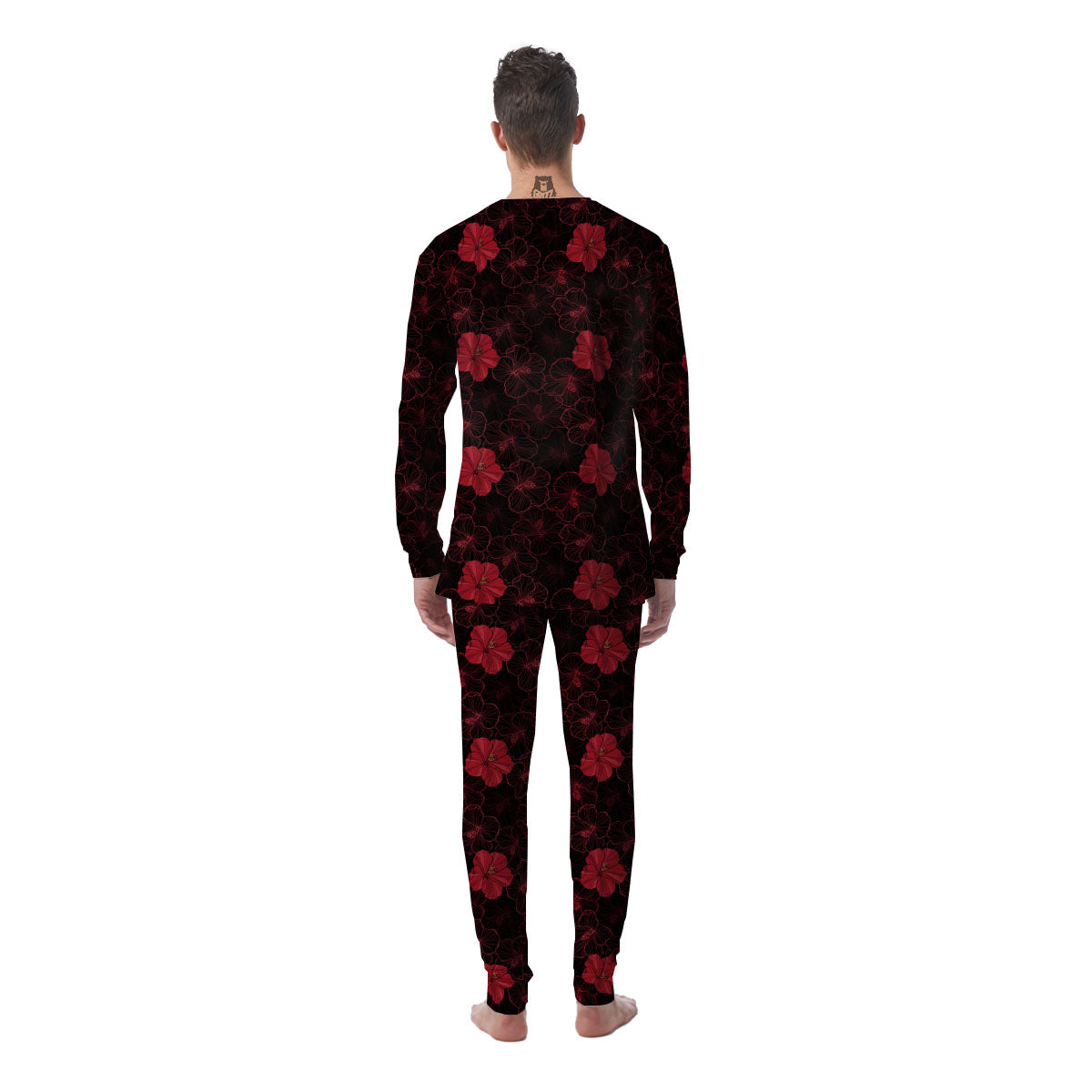 Hibiscus Red And Black Print Pattern Men's Pajamas-grizzshop