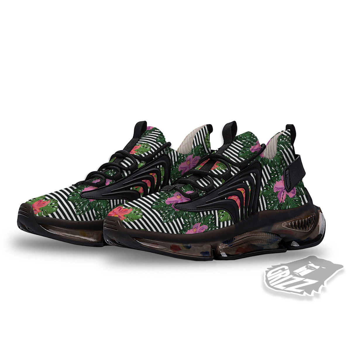 Hibiscus Striped Pink Print Pattern Black Gym Shoes-grizzshop