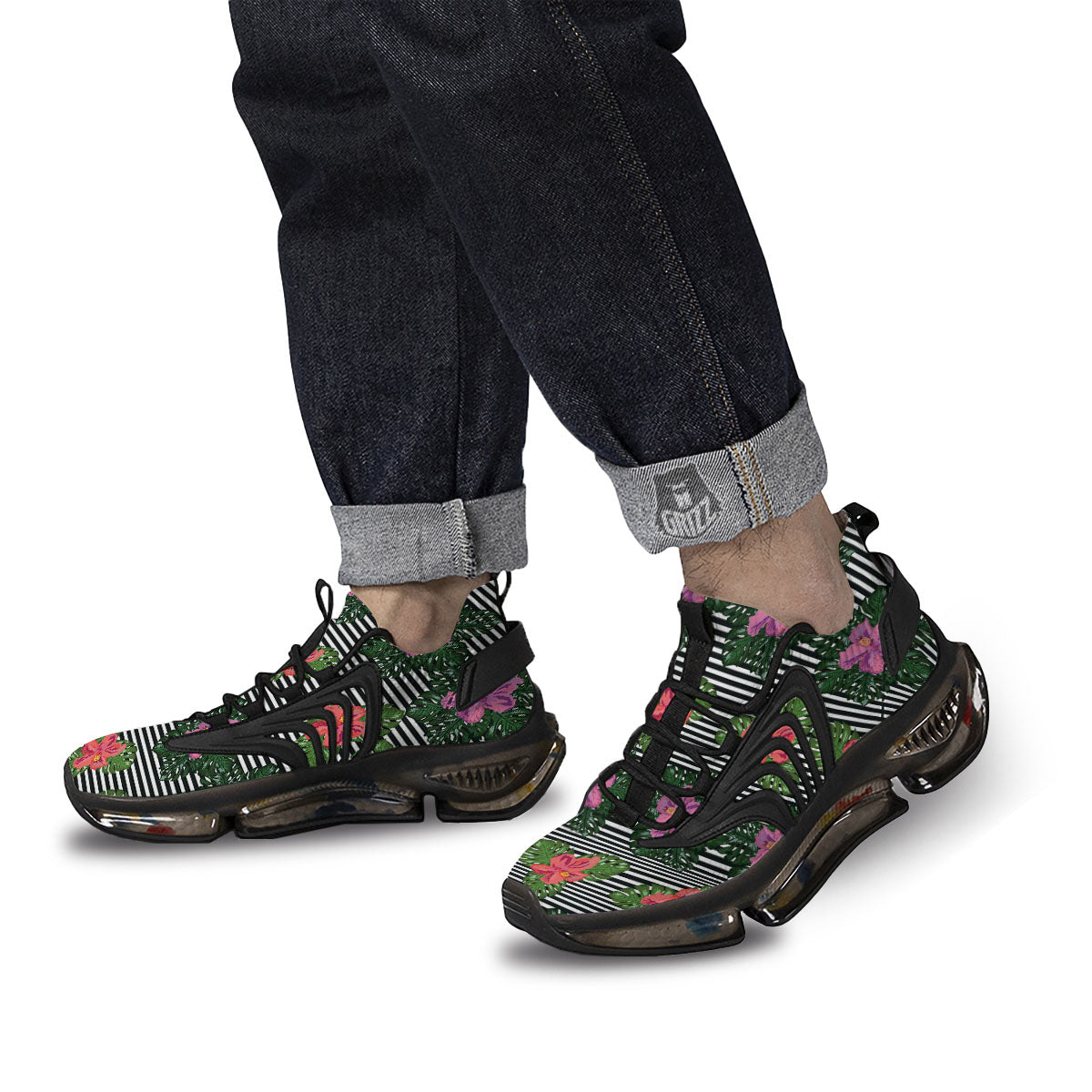 Hibiscus Striped Pink Print Pattern Black Gym Shoes-grizzshop
