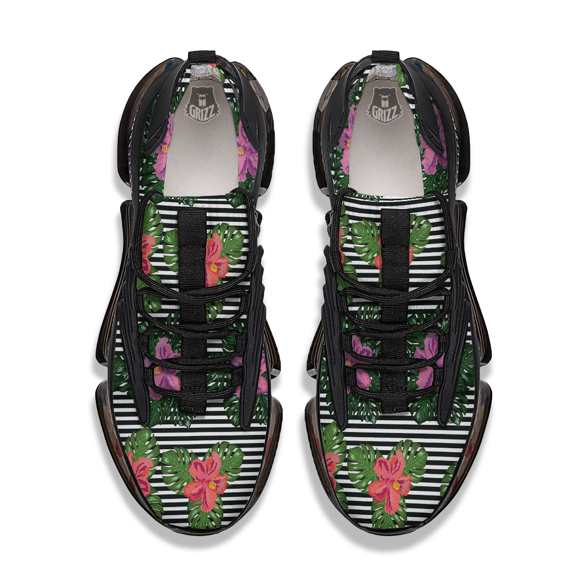 Hibiscus Striped Pink Print Pattern Black Gym Shoes-grizzshop