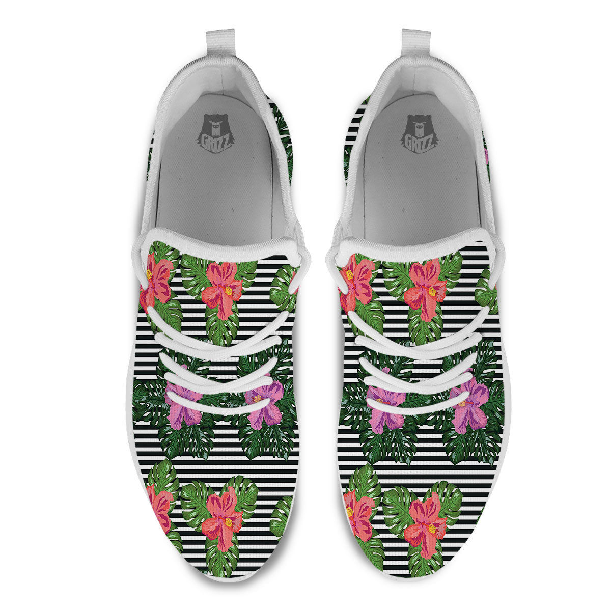 Hibiscus Striped Pink Print Pattern White Athletic Shoes-grizzshop