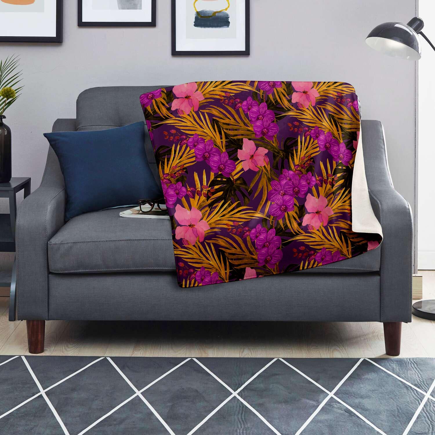 Hibiscus Watercolor Flower Hawaiian Print Blanket-grizzshop