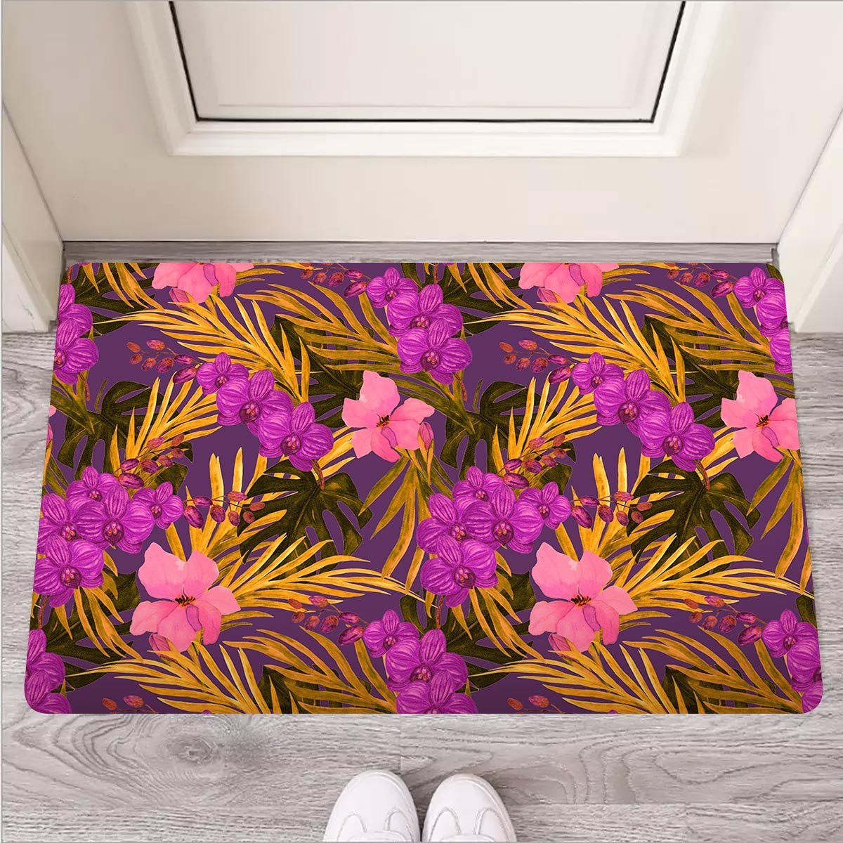 Hibiscus Watercolor Flower Hawaiian Print Door Mat-grizzshop