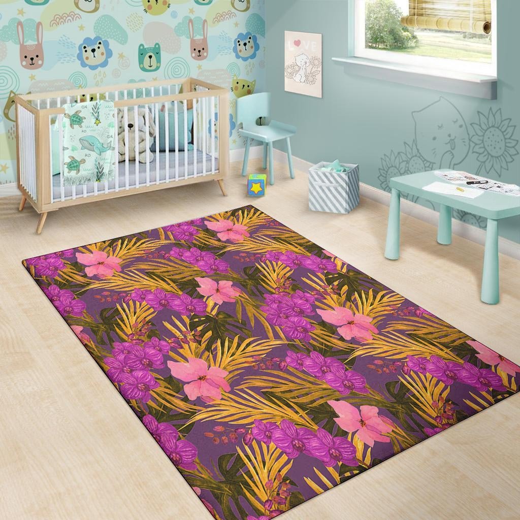 Hibiscus Watercolor Flower Hawaiian Print Floor Mat-grizzshop