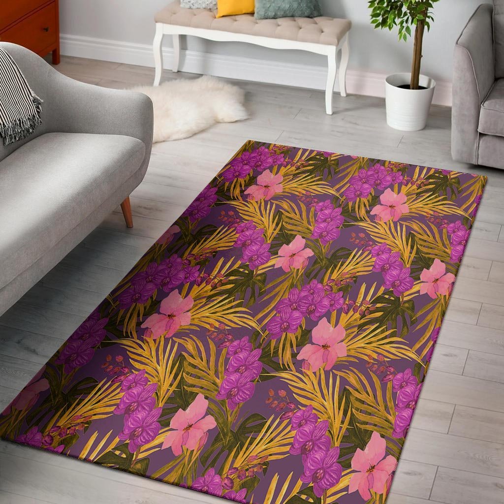 Hibiscus Watercolor Flower Hawaiian Print Floor Mat-grizzshop