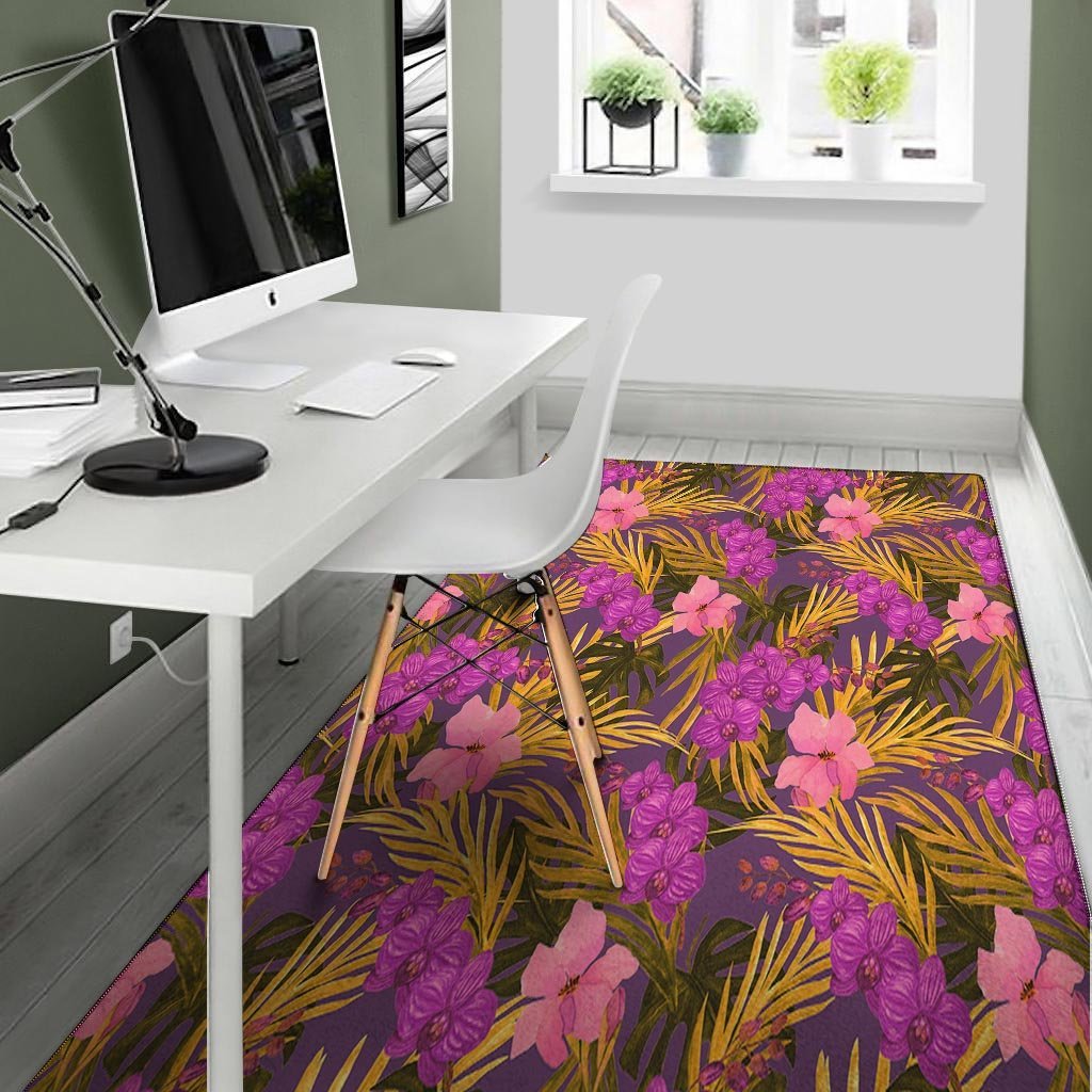 Hibiscus Watercolor Flower Hawaiian Print Floor Mat-grizzshop