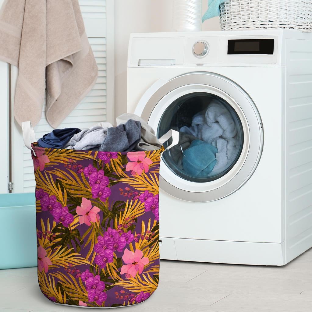 Hibiscus Watercolor Flower Hawaiian Print Laundry Basket-grizzshop