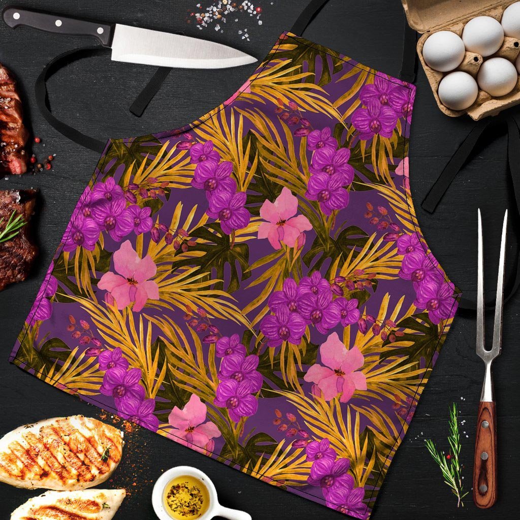 Hibiscus Watercolor Flower Hawaiian Print Men's Apron-grizzshop