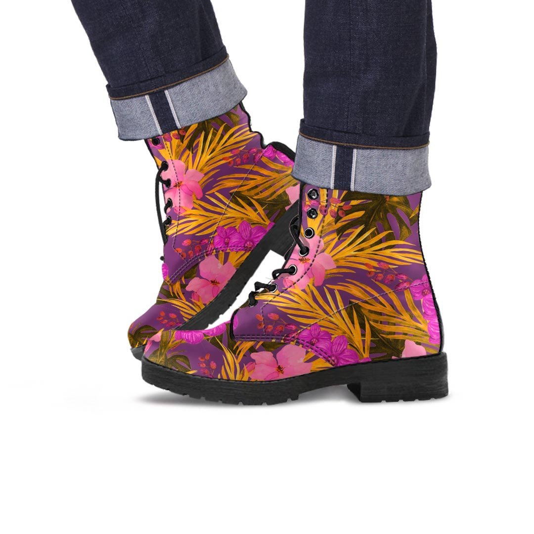 Hibiscus Watercolor Flower Hawaiian Print Men's Boots-grizzshop