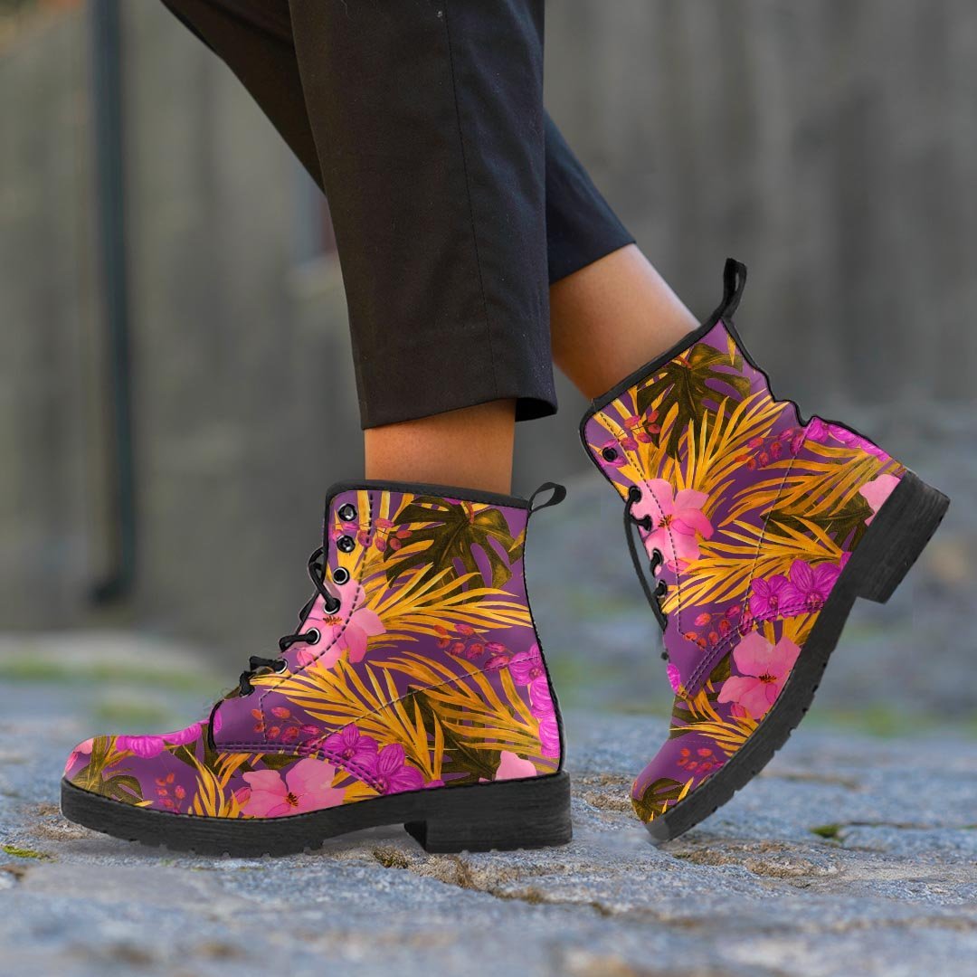 Hibiscus Watercolor Flower Hawaiian Print Men's Boots-grizzshop