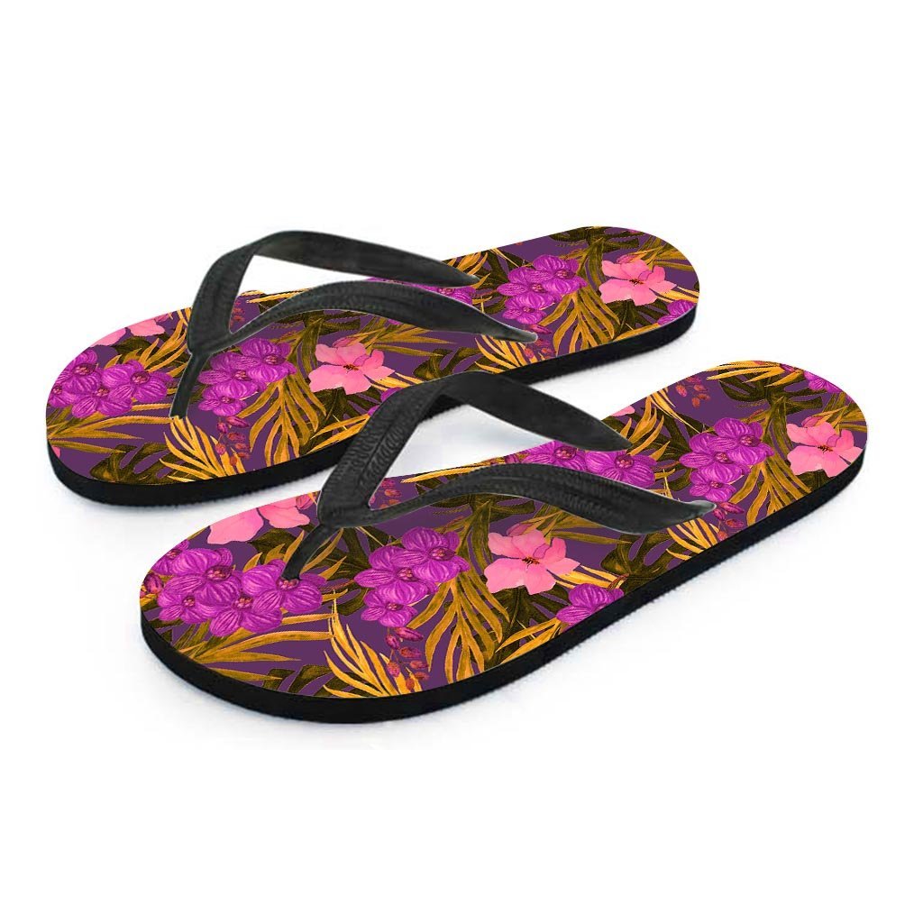 Hibiscus Watercolor Flower Hawaiian Print Men's Flip Flops-grizzshop