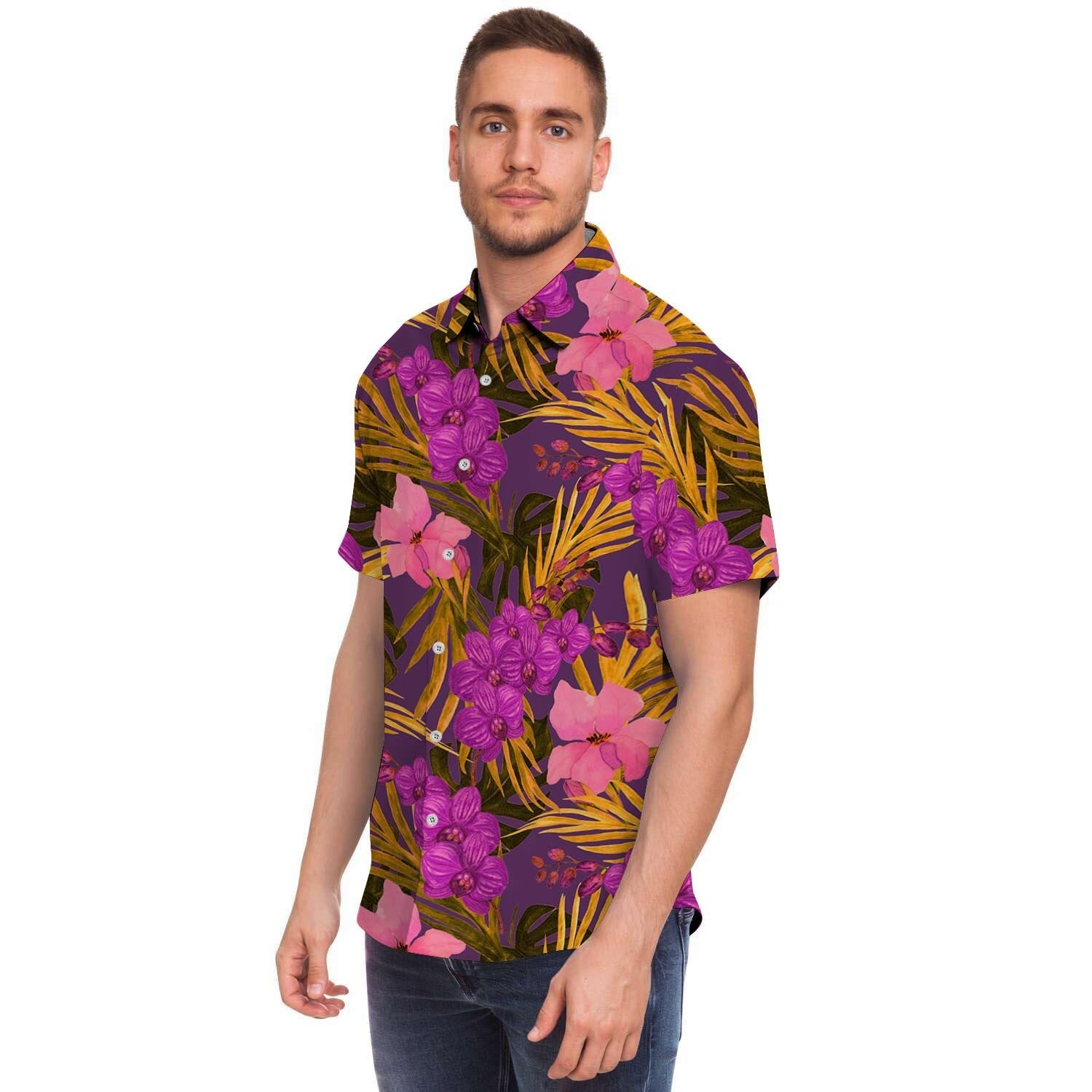 Hibiscus Watercolor Flower Hawaiian Print Men's Short Sleeve Shirt-grizzshop