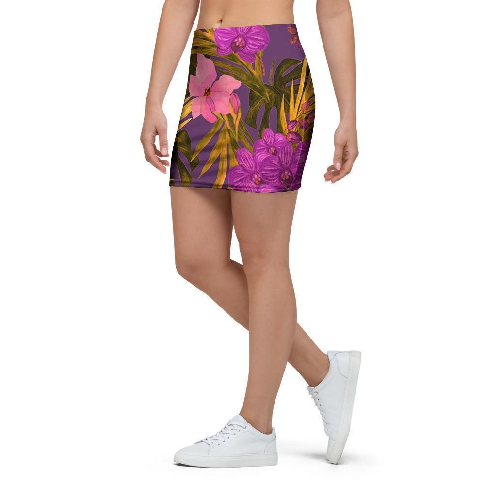 Hibiscus Watercolor Flower Hawaiian Print Mini Skirt-grizzshop