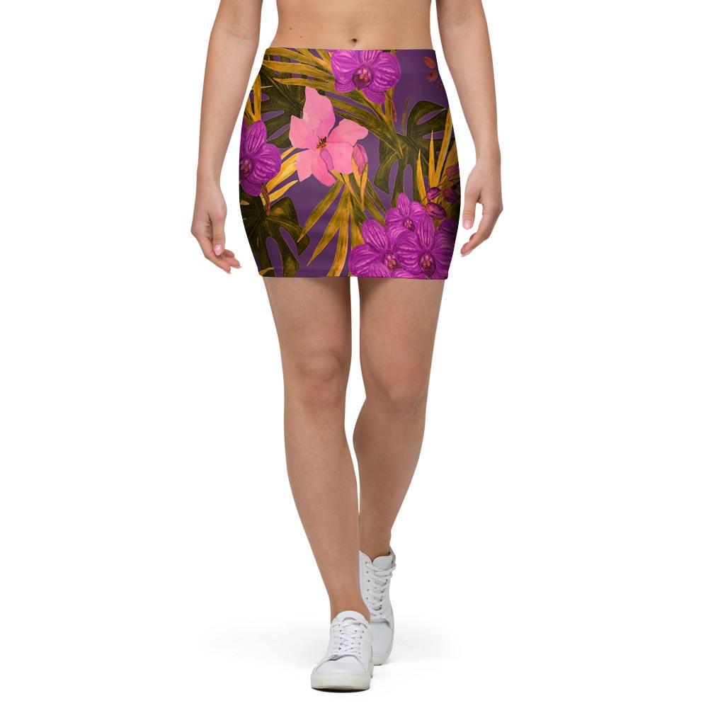 Hibiscus Watercolor Flower Hawaiian Print Mini Skirt-grizzshop