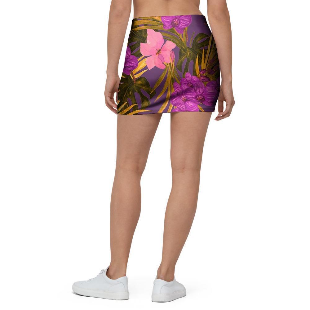 Hibiscus Watercolor Flower Hawaiian Print Mini Skirt-grizzshop