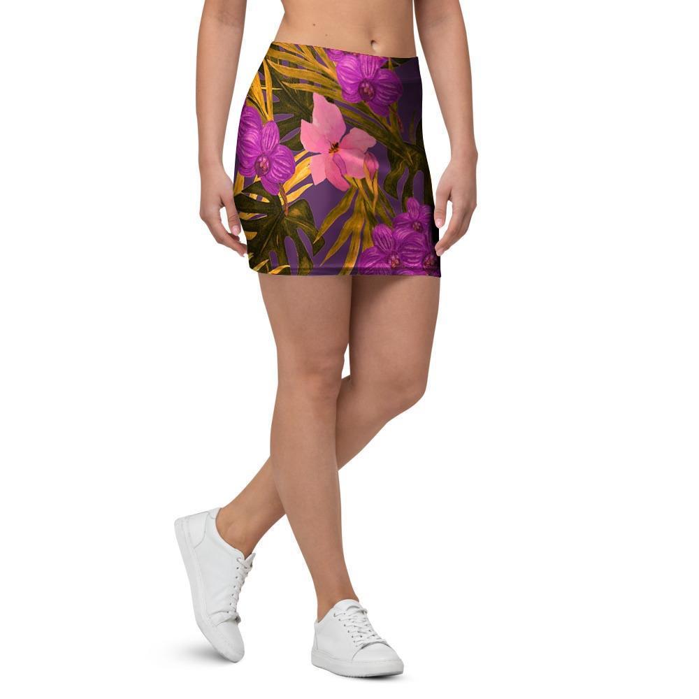 Hibiscus Watercolor Flower Hawaiian Print Mini Skirt-grizzshop
