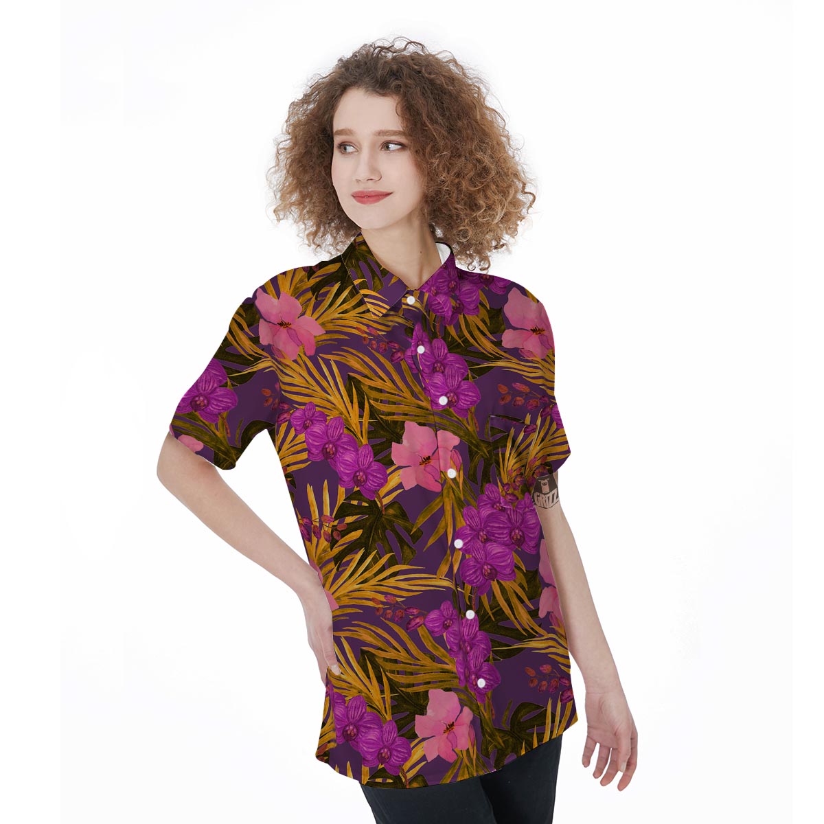 Hibiscus Watercolor Flower Hawaiian Print Women's Short Sleeve Shirts-grizzshop