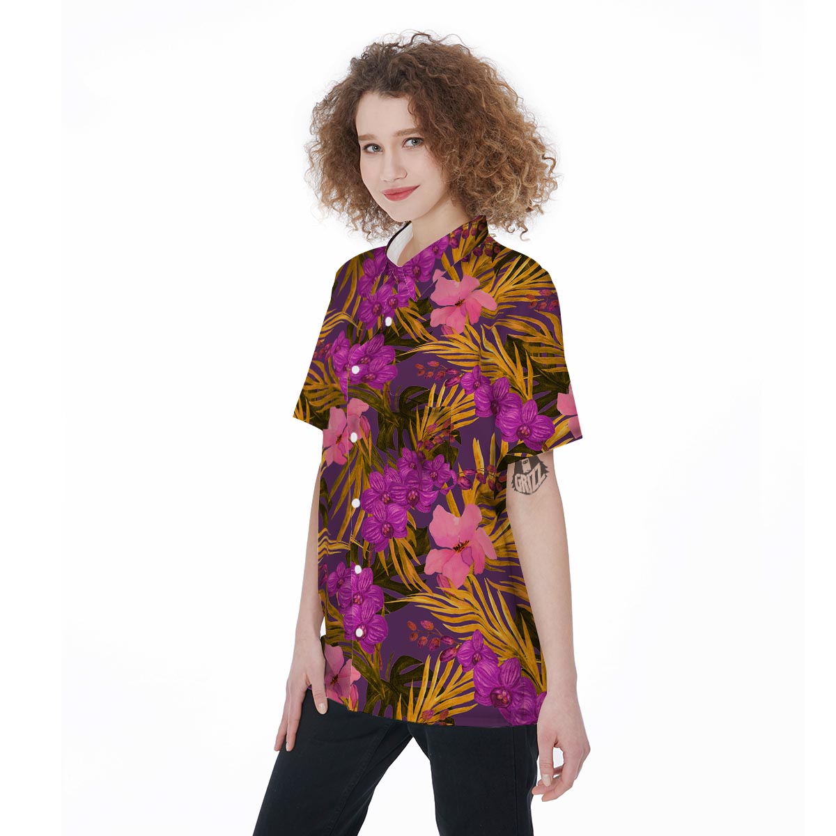 Hibiscus Watercolor Flower Hawaiian Print Women's Short Sleeve Shirts-grizzshop