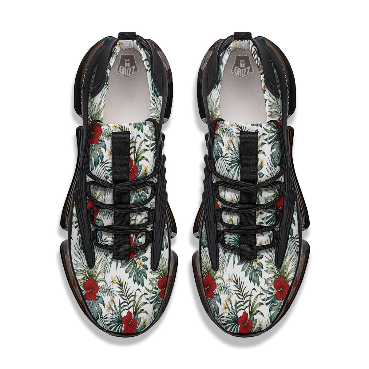 Hibiscus White Tropical Print Pattern Black Gym Shoes-grizzshop