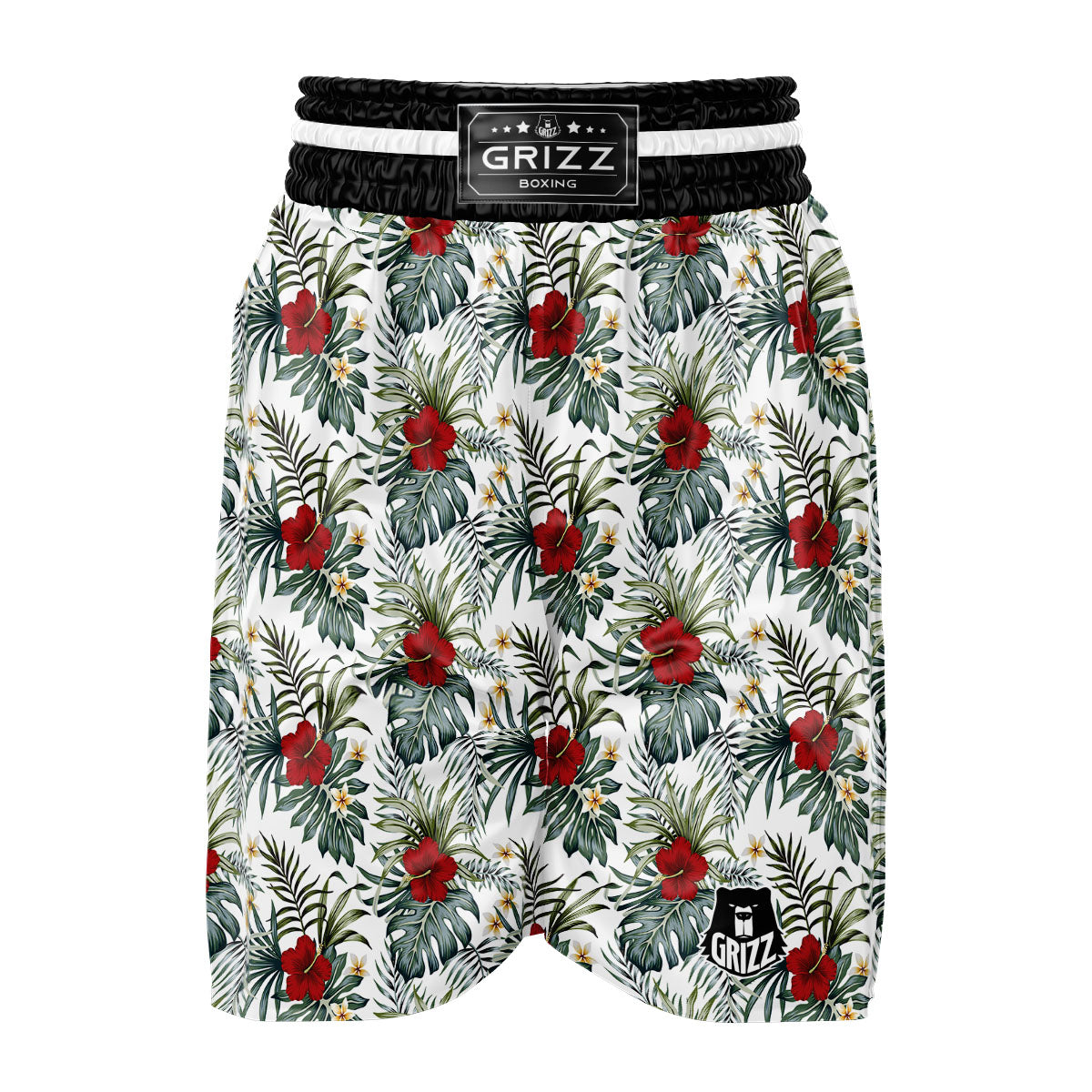 Hibiscus White Tropical Print Pattern Boxing Shorts