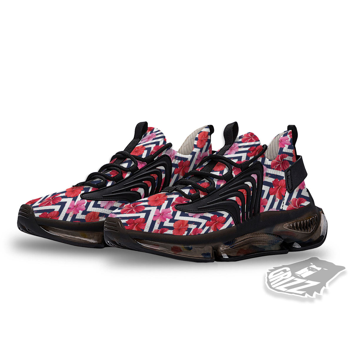 Hibiscus Zigzag Pink Print Pattern Black Gym Shoes-grizzshop