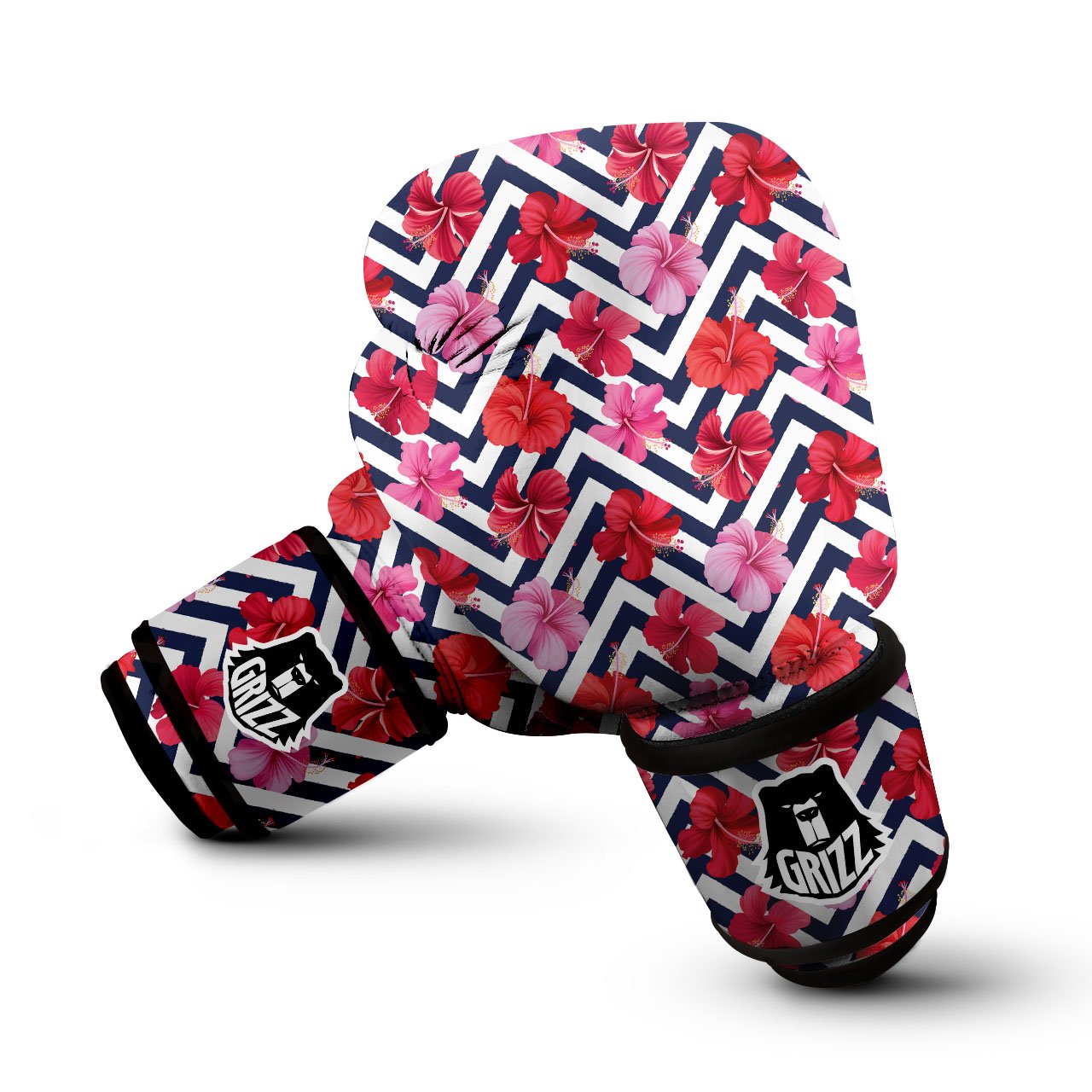Hibiscus Zigzag Pink Print Pattern Boxing Gloves-grizzshop