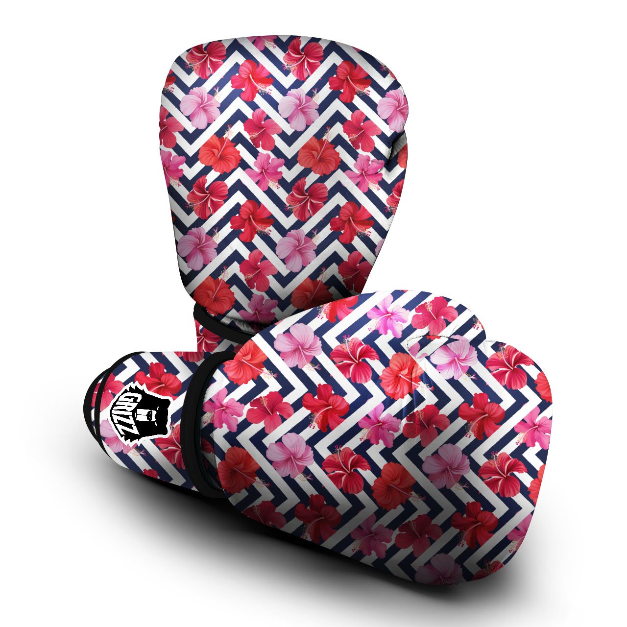Hibiscus Zigzag Pink Print Pattern Boxing Gloves-grizzshop