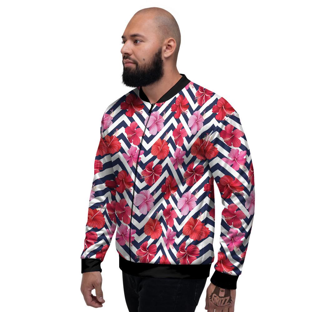 Hibiscus Zigzag Pink Print Pattern Men's Bomber Jacket-grizzshop
