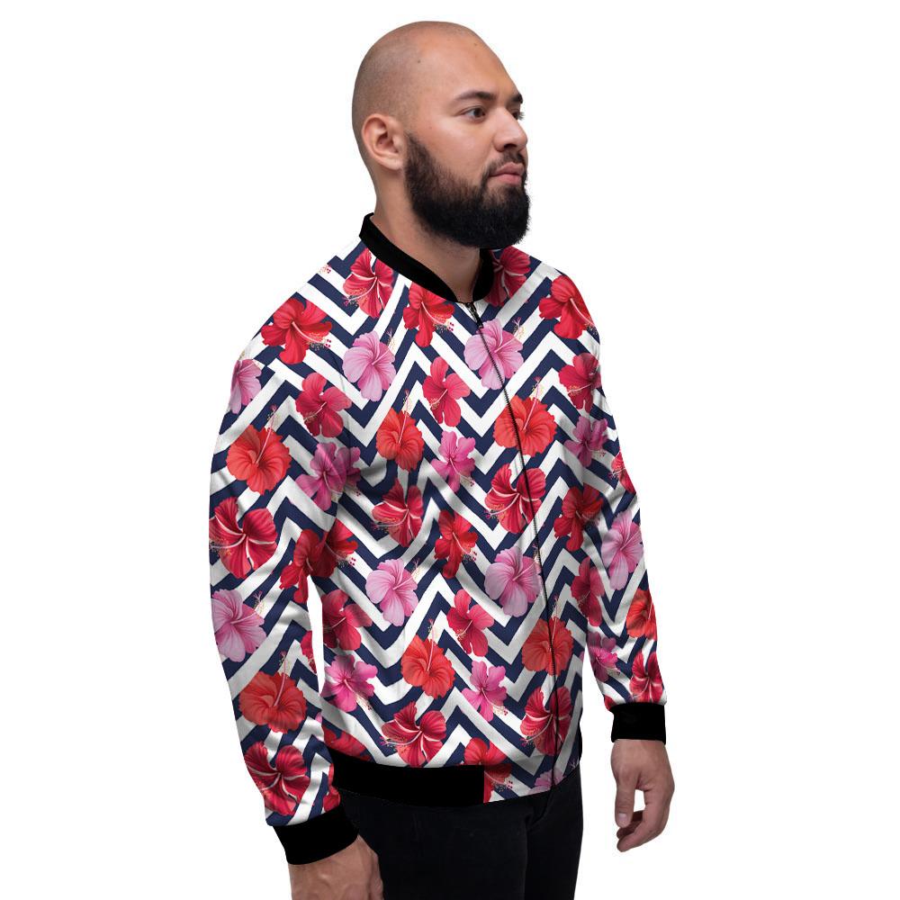 Hibiscus Zigzag Pink Print Pattern Men's Bomber Jacket-grizzshop