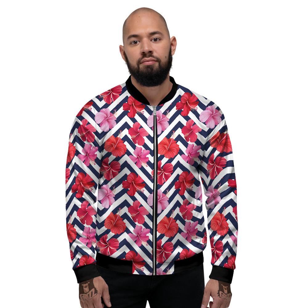 Hibiscus Zigzag Pink Print Pattern Men's Bomber Jacket-grizzshop