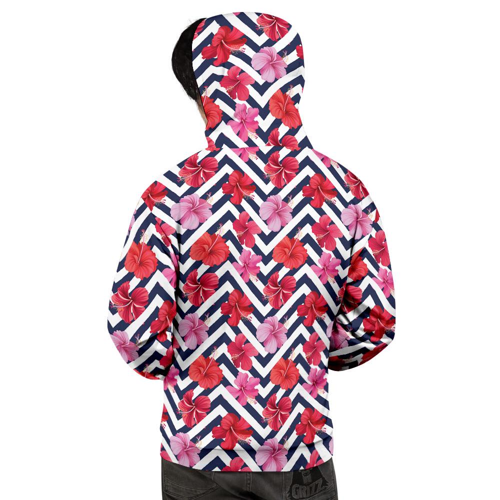 Hibiscus Zigzag Pink Print Pattern Men's Hoodie-grizzshop
