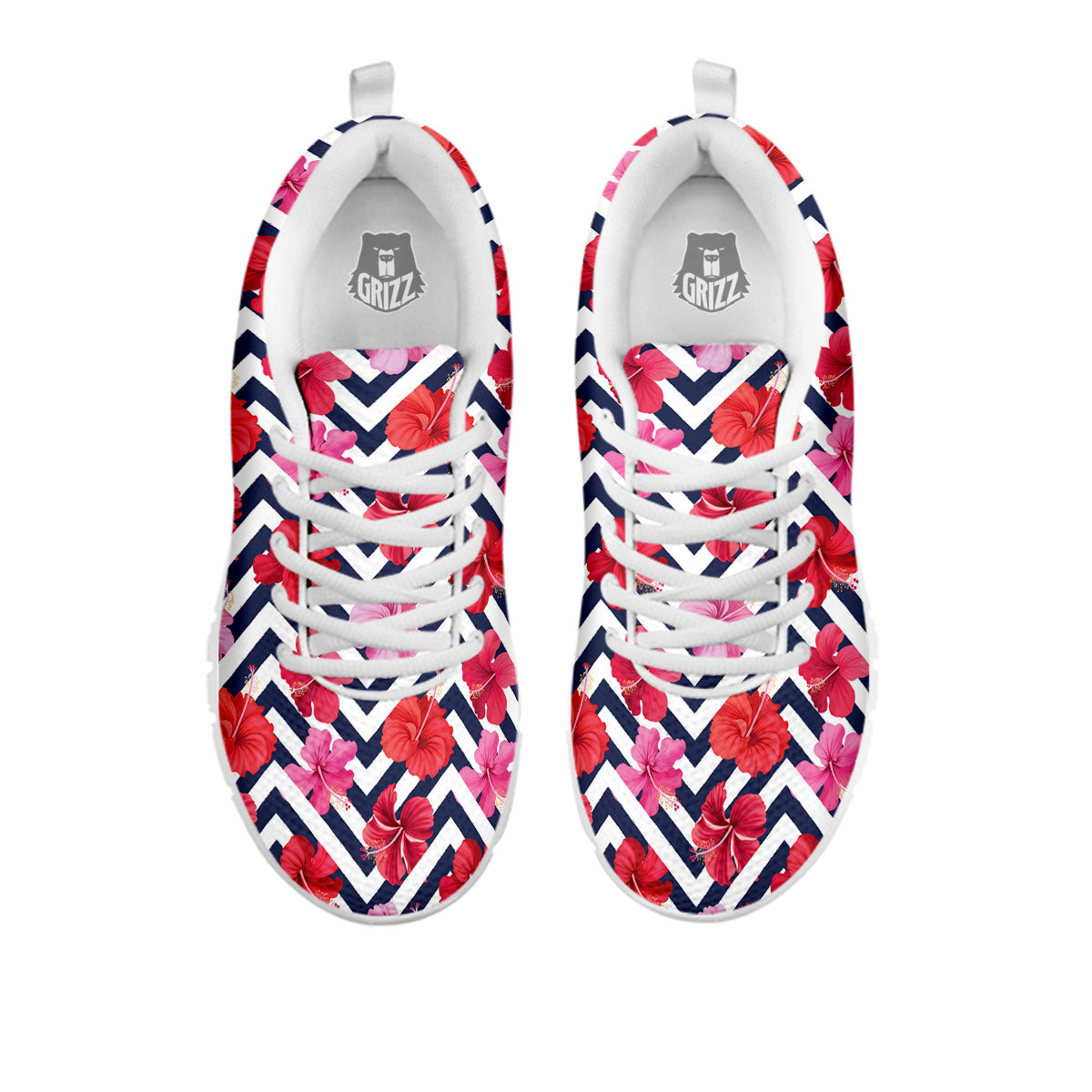 Hibiscus Zigzag Pink Print Pattern White Sneaker-grizzshop