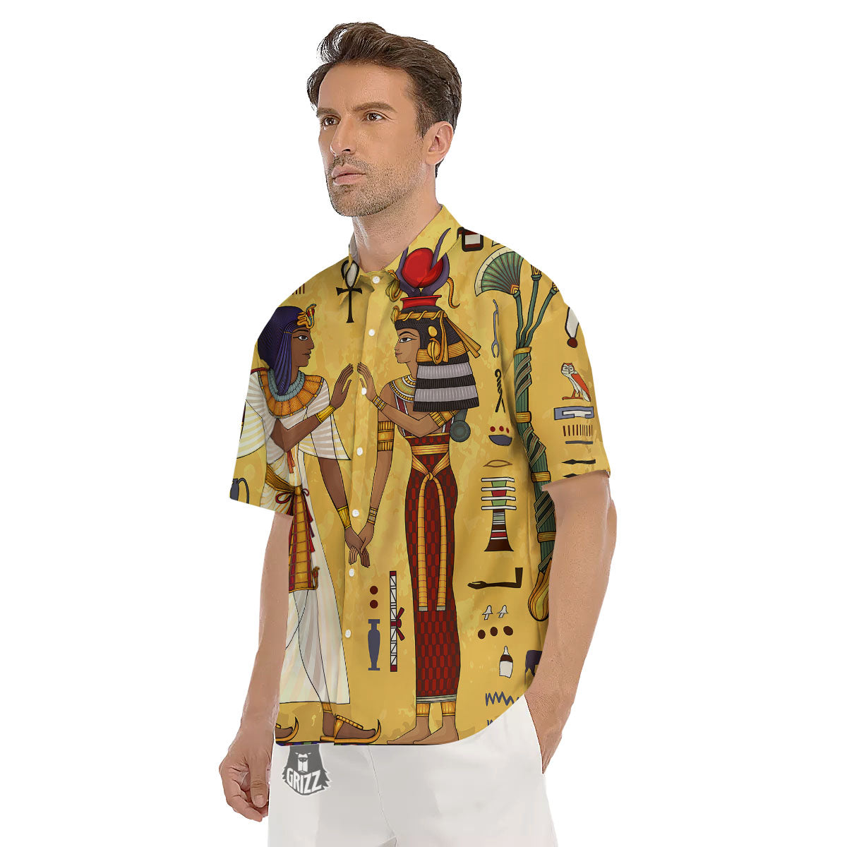 Hieroglyphs And Gods Egyptian Print Men's Short Sleeve Shirts-grizzshop